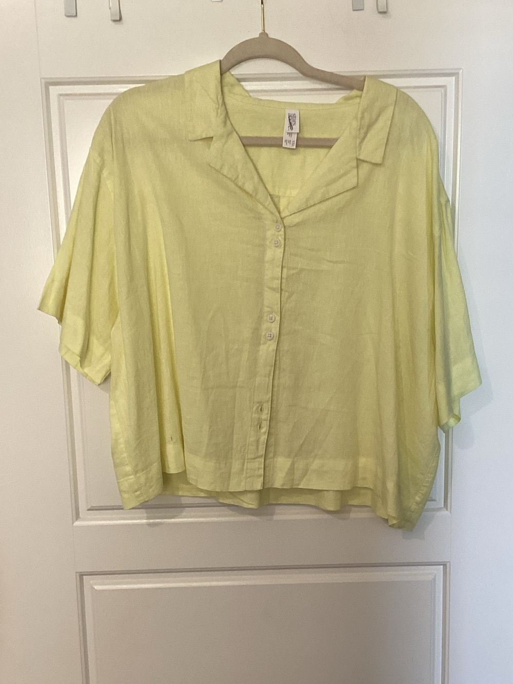 stars above Pale Yellow Button-Front Camp Collar linen Top
